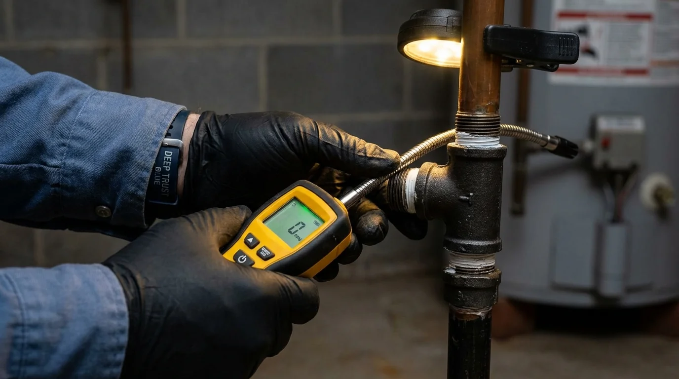 Gas leak detection with electronic sniffer by Johns Plumbing LLC in Labadieville