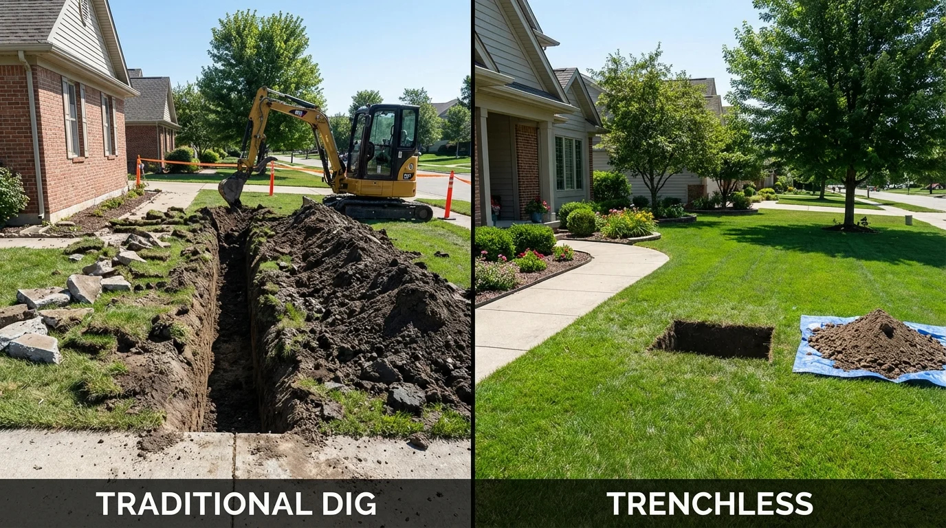 Trenchless sewer repair with minimal yard damage versus traditional excavation in Labadieville, LA